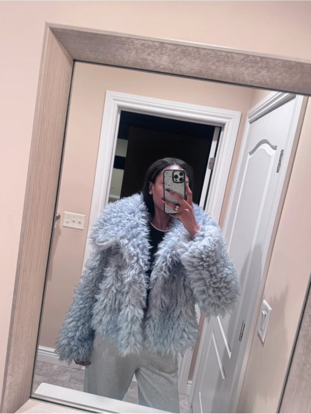 Fashion Nova Plush Pale Blue Teddy Jacket